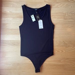 Black V Neck Body Contour Thong Body Suit
